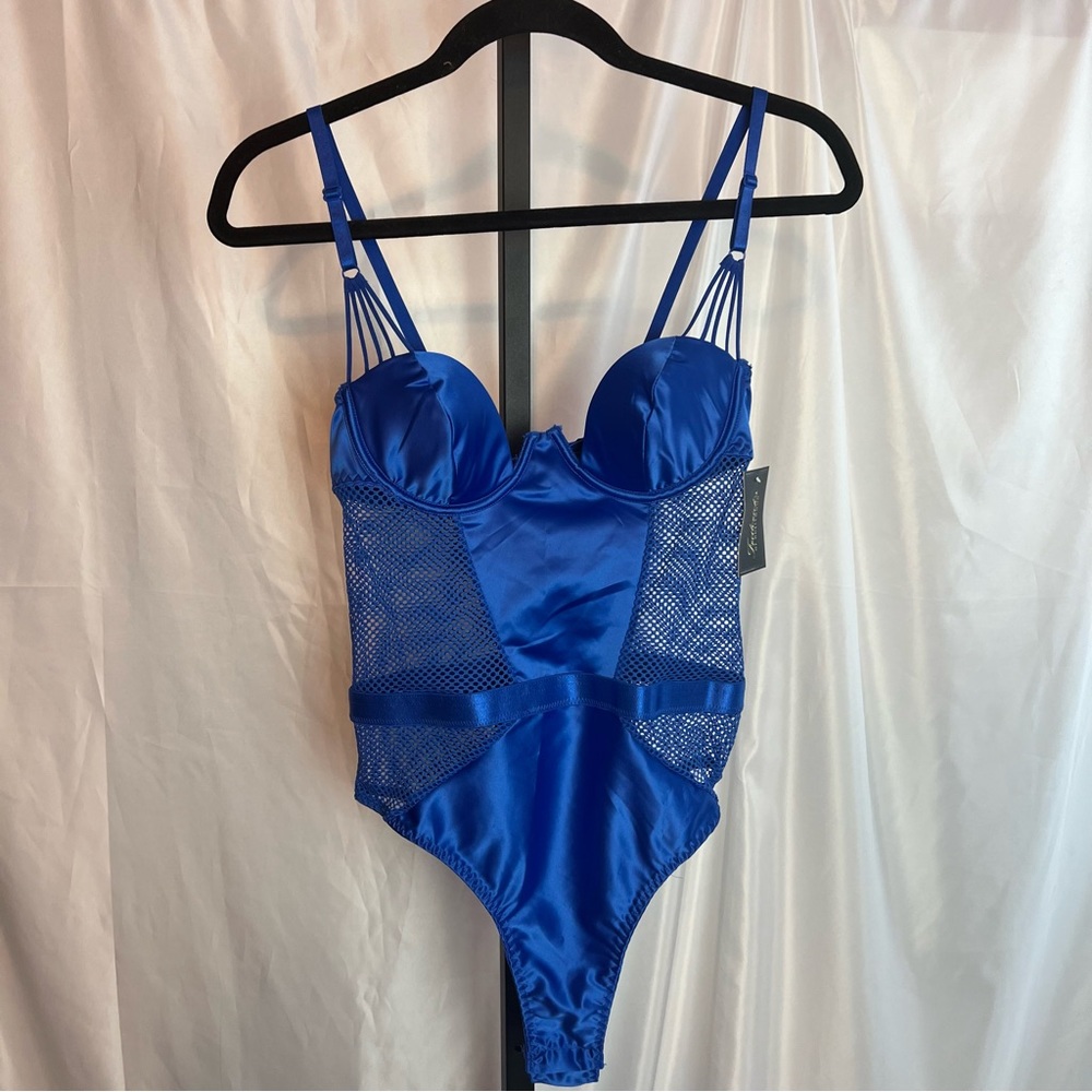 Frederick's Of Hollywood Kendall Blue Mesh Bodysuit, size Medium NWT